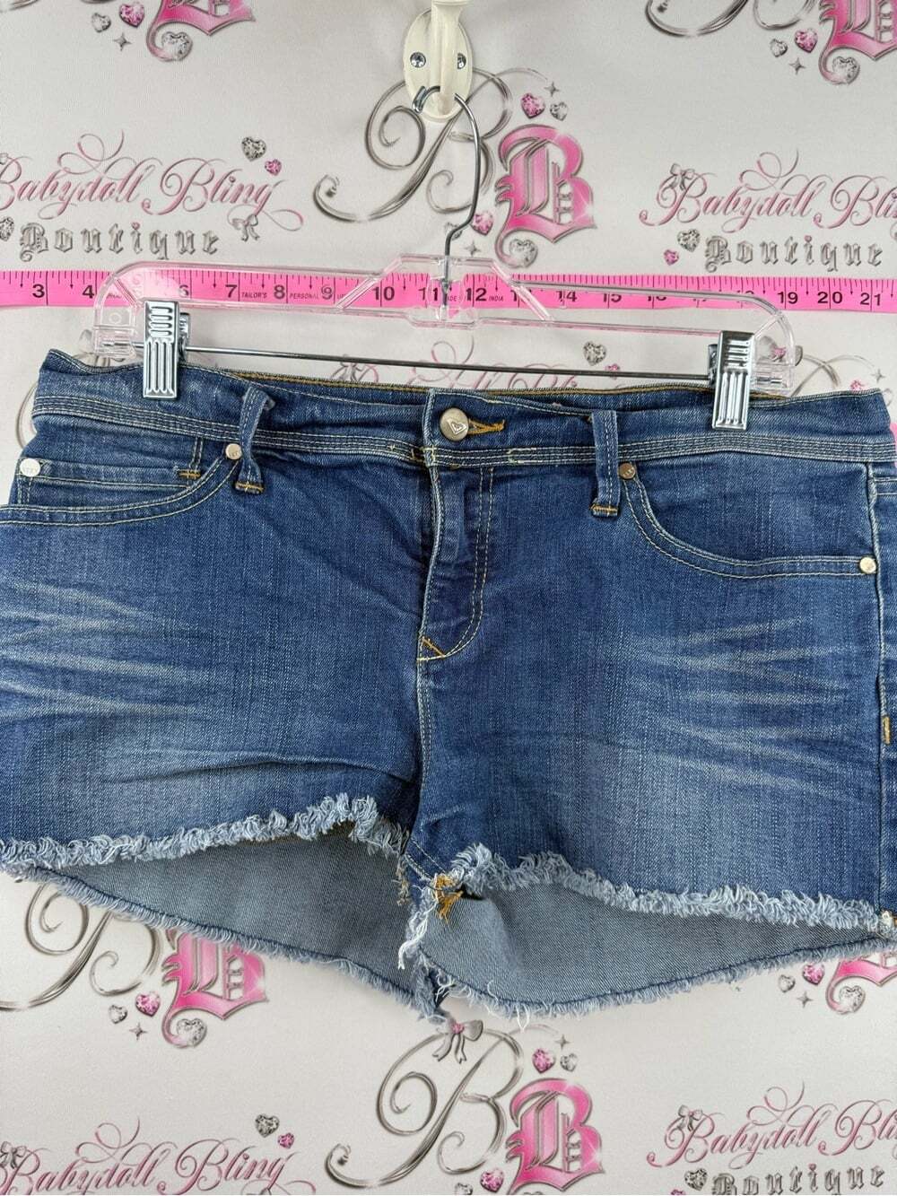 ROXY shorts mini booty Frayed Hem Women's Denim Shorts - Blue